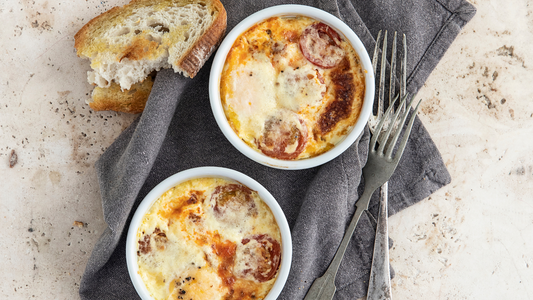Baked eggs with chorizo and Parmesan